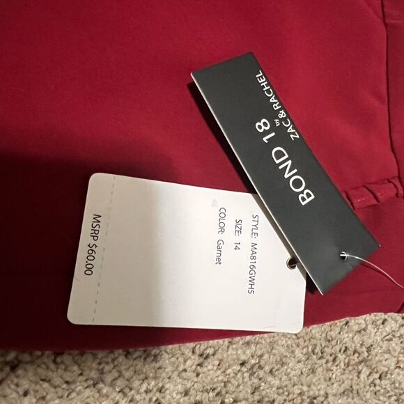 Zac & Rachel Bond 18 Garnet Red Ruffle Detail Slim Ankle Dress Pants Size 14 NWT - Picture 5 of 10